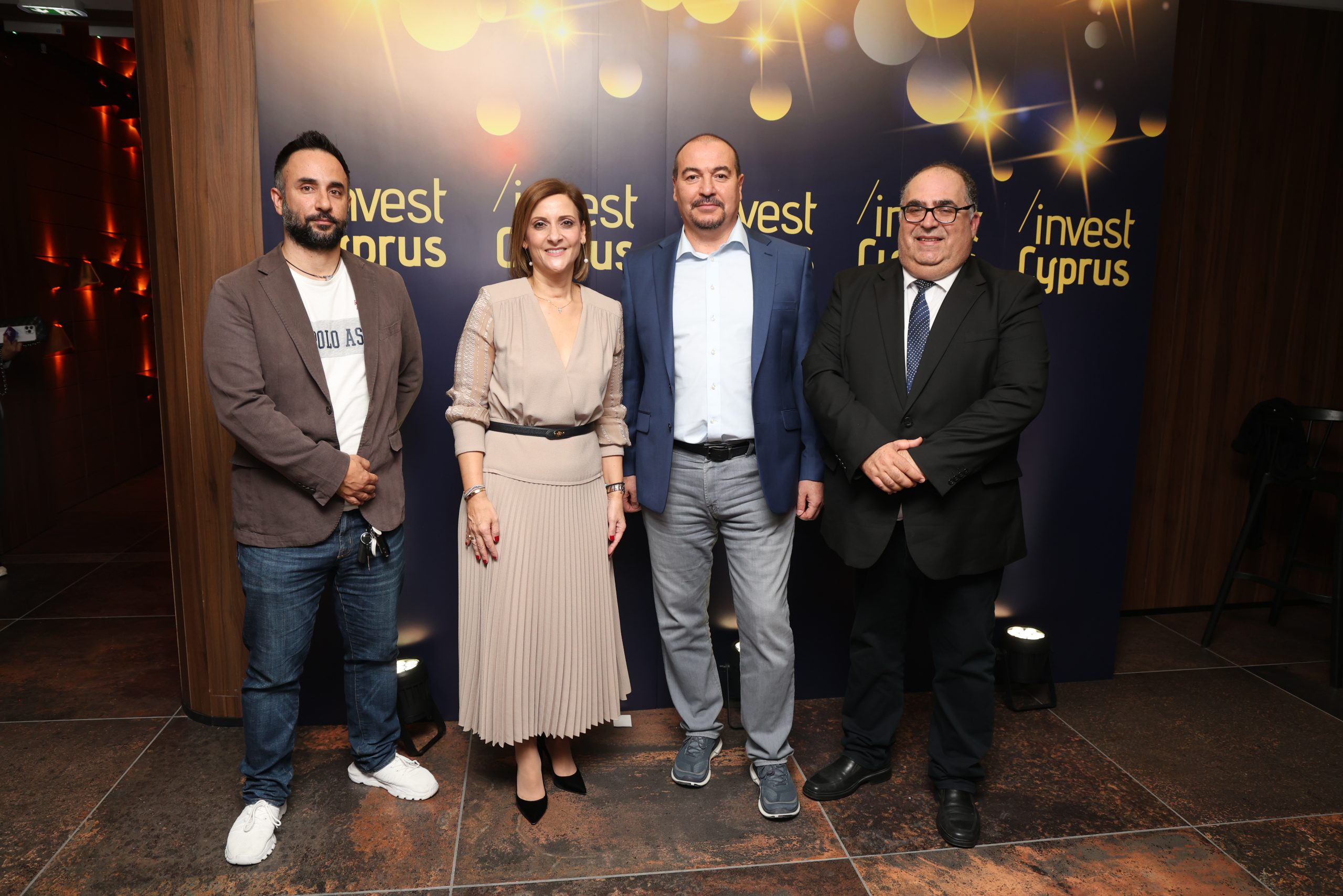 InvestCyprus 1 Monitoreal Directors with the First Lady of Cyprus Philippa Karsera Christodoulides and Invest Cyprus leadership at the Festive Gathering, showcasing Cyprus tech innovation